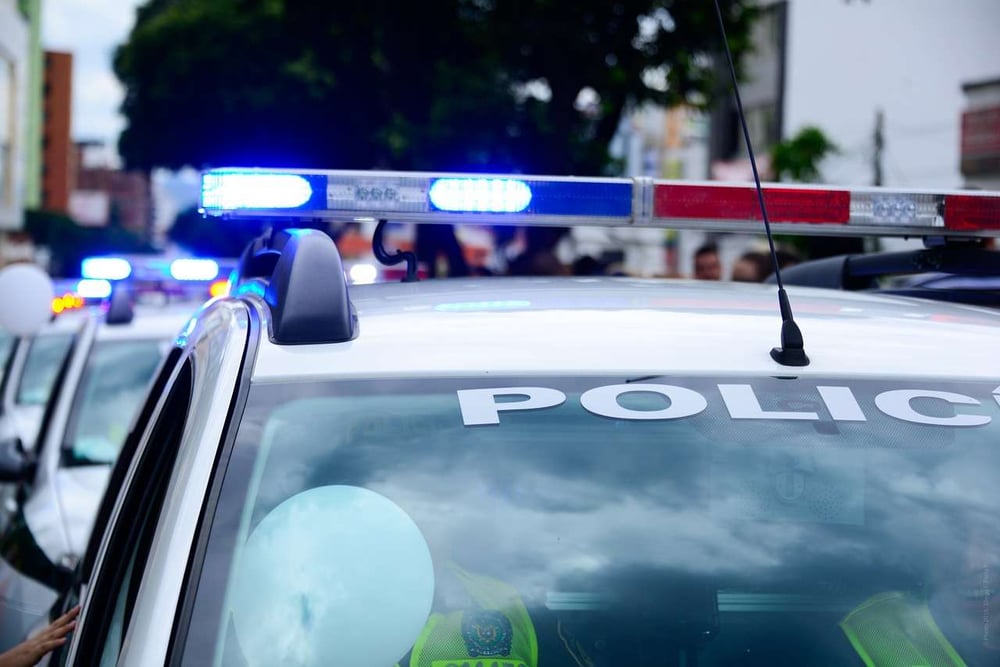 hood of a police car with lights flashing